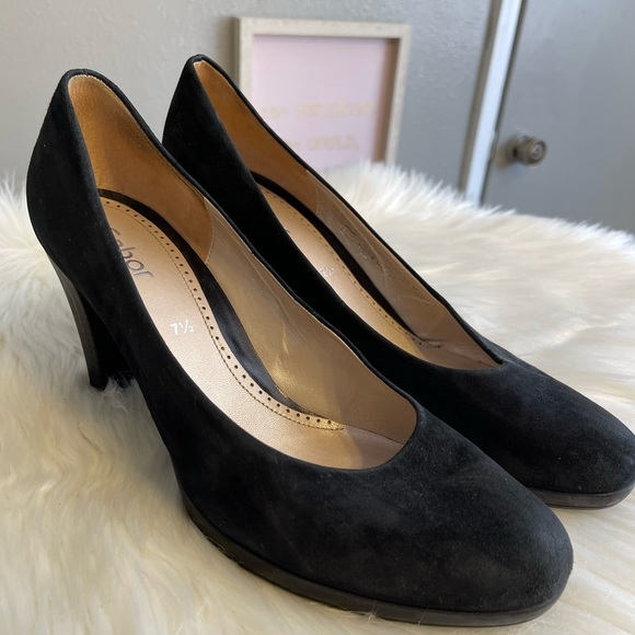 Gabor Black Suede Almond Toe Pumps 10 - Picture 5 of 12